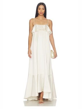Lovers + Friends Cream Ruffle-Front Maxi Dress